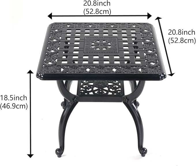 Mandolin Outdoor Patio,Rust -Resistant Cast Aluminum Side Table,Weather Resistant End Table,Coffee Table, Perfect for Patio, Backyard Or Garden. W 20.8" X H18.5(Aluminum Square, Black)