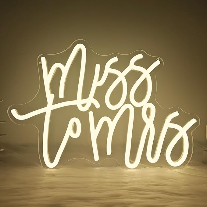 Miss to Mrs Neon Sign for Bridal Shower Decor Dimmable Led Wedding Neon Sign for Backdrop, Miss to Mrs Neon Light for Wall Decor Warm White Party Banner Bridal Shower Decoration
