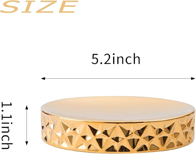 Gold Bathroom Counter Ceramic Soap Dish, Soap Dishes for Bar Soap, Oval Soap Dish for Shower Bathroom Kitchen Sink, Easy Clean -,Diamond