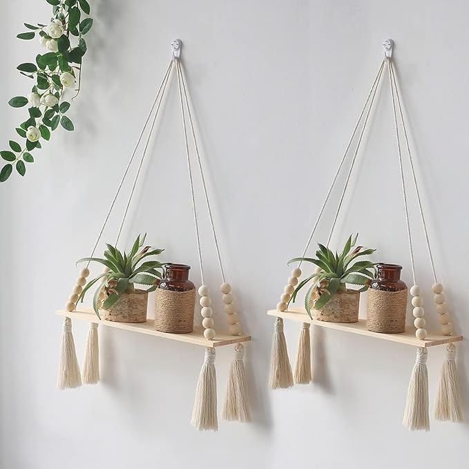 Floating Shelves for Wall, Wooden Shelves Set of 2 Rustic, Wall Decor, Storage Shelf for Living-Room, Bathroom, Kitchen, Apartment,Display Shelving for Hanging Plants