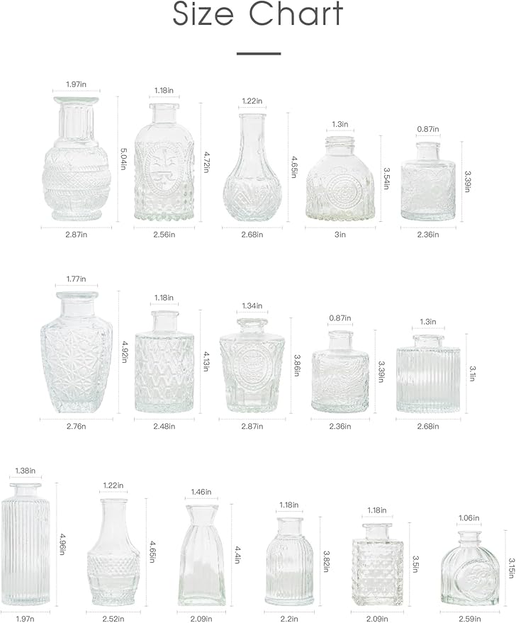 Glass Bud Vase Set of 32 - Clear Bud Vases in Bulk, Small Vases for Flowers, Cute Vases for Centerpieces, Mini Vintage Vase for Rustic Wedding Decorations, Home Table Flower Decor