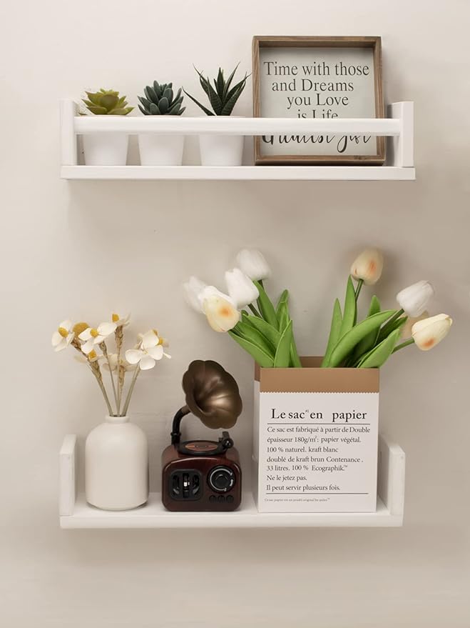Gneric Floating Shelves for Wall, White Nursery Book Shelves, 15.7 inch Kids Bookshelf, Wall Shelves for Living Room Bedroom Decor,Kitchen Spice Rack,Bathroom Storage Rack(2 Pack)