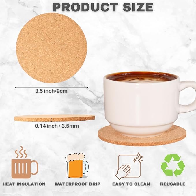 200 pcs Bulk Cork Coasters for Drinks, Non-Slip, Heat-Resistant, Absorbent and Reusable Coffee Coasters for Home Tabletop Decoration, DIY Crafts