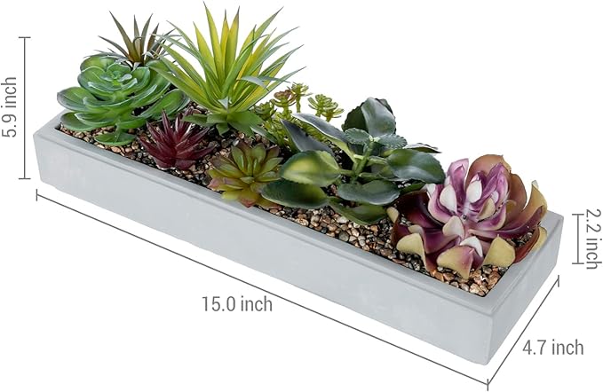 MyGift 15 Inch Mixed Color Assorted Artificial Succulent Plant Arrangement in Modern Gray Clay Planter Tray