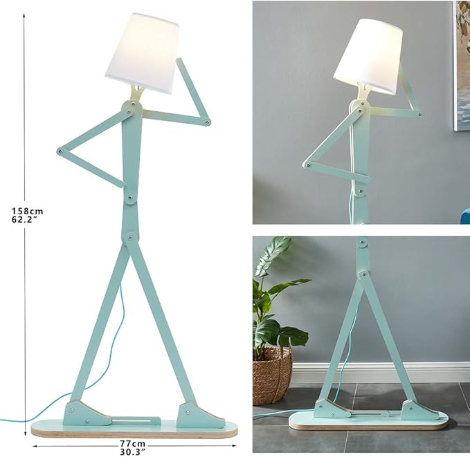 Cool Tall Decorative Floor Lamp Unique Aqua Blue Color Standing Adjustable Corner Reading Wood Lights for Living Room Kids Bedroom Office - LED Bulb Included (Green)