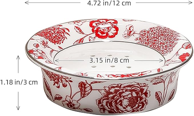 Floral Decorative Self Draining Soap Dish, Double-Layer Round Soap Tray, Vintage Ceramic Soap Dish (Style C)