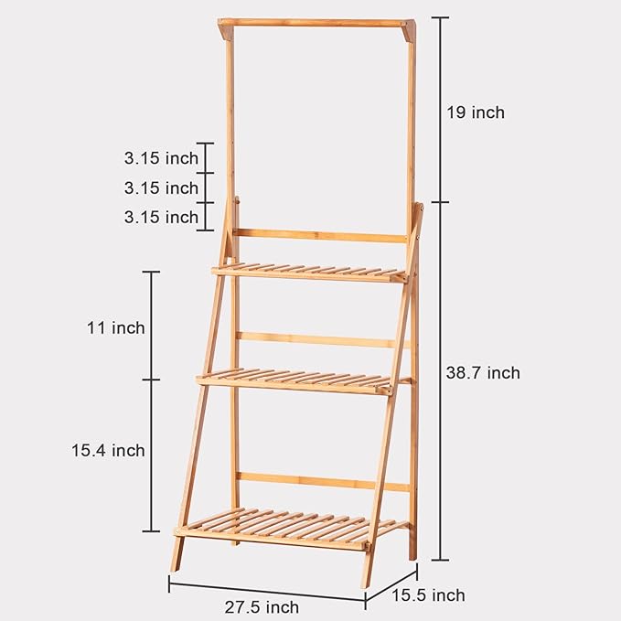 COPREE Bamboo 3-Tier Hanging Plant Stand Planter Shelves Flower Pot Organizer Rack Folding Display Shelving Plants Shelf Unit Holder