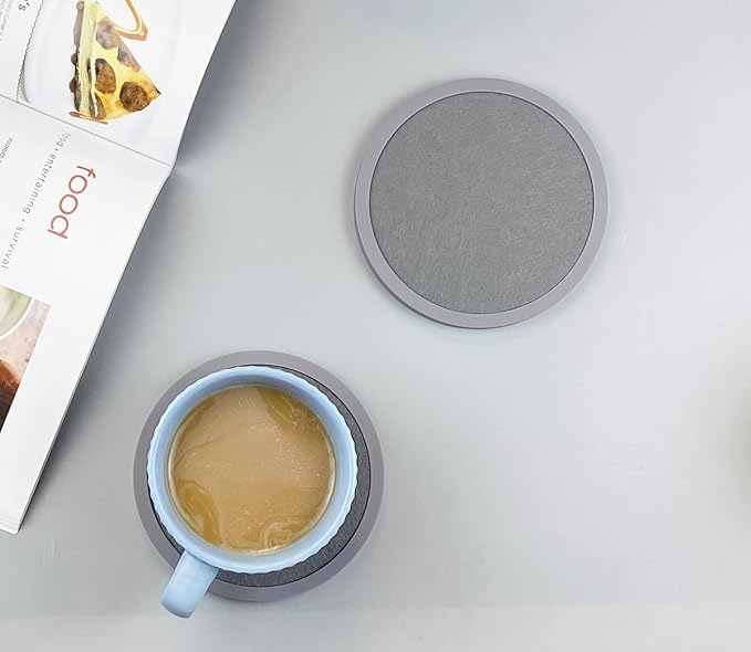 Absorbent Coasters for Drinks - 6Packs, Silicone Coasters with Soft Felt Insert (4.3inch, Gray)