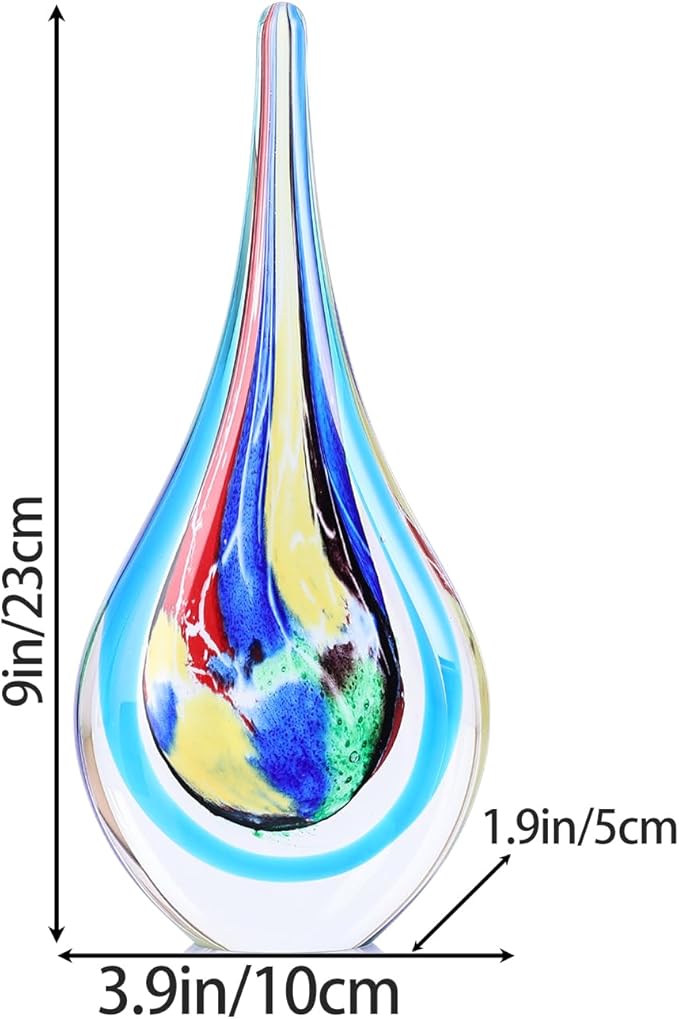 DOVDOV Blown Glass Sculpture, Stained Glass Art Teardrop Statue, Unique Ocean Theme Decoration for Office, Bookshelf, Dresser, Living Room Coffee Table, Fireplace countertop Decoration.