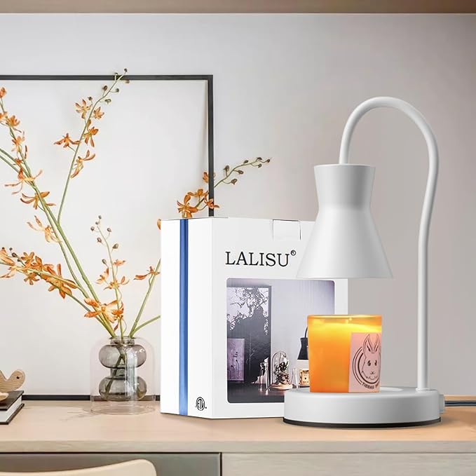 Candle Warmer Lamp with Timer and Dimmer, Vintage Electric Candle Melter with 2 Bulbs, Melter Scented Candle Height Adjustable Compatible with Jar Candles, House Warming Gifts (White)