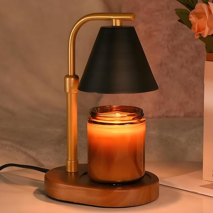 SOKCVSEA Candle Warmer Lamp - Candle Warmer with Timer Height Adjustable, Birthday Gifts for Women Mom Gifts, House Warming Gifts New Home Decor, Wax Melt with 2 Bulb BlackGold