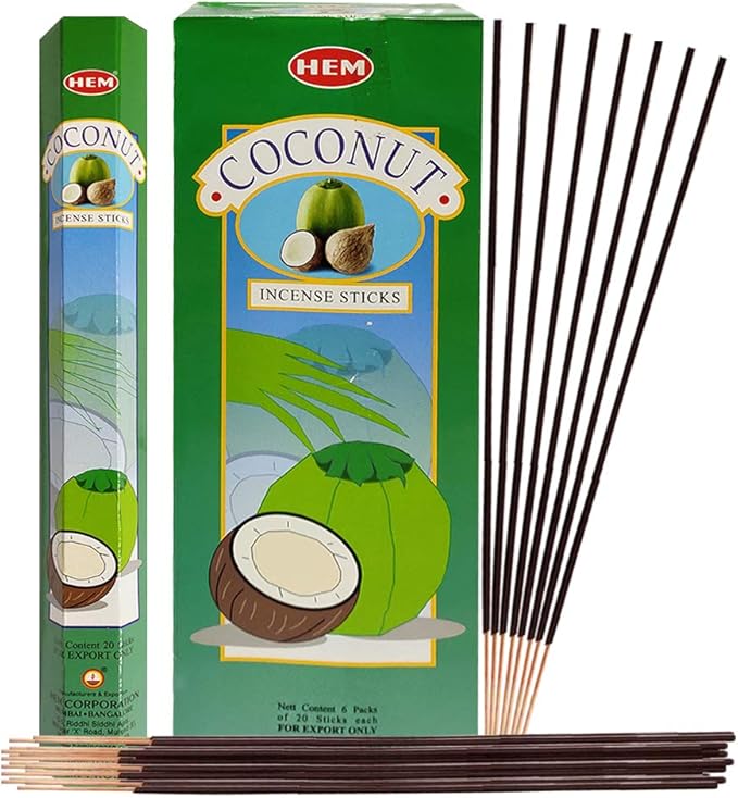TRUMIRI Coconut Incense Stick Bundle: 121 Pieces (6 Packets of 20), Includes Incense Holder