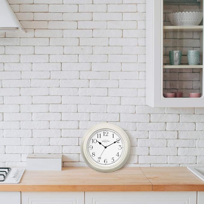 Presentime & Co Chic Home Collection 10" Molly Clock, Silent No Ticking, Cream White. Modern Decorative Wall Clock for Kitchen, Kid's Room, Bathroom, Bedroom, and Office
