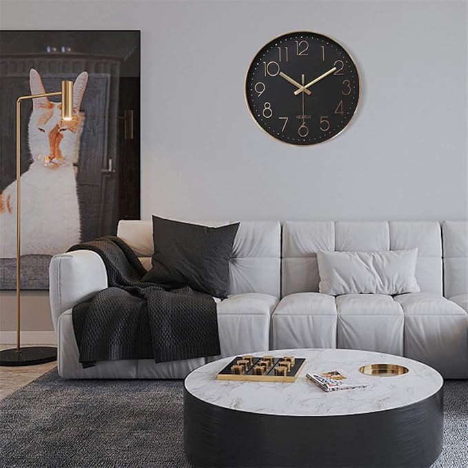 HZDHCLH 12 inch Black Wall Clocks Battery Operated, Small Silent Non Ticking Wall Clock for Living Room Bedroom Kitchen Office Classroom Decor(Black Rose Gold)