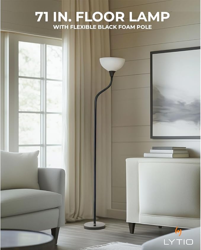 LYTIO Floor Lamps for Living Room, 71-Inch, 150W Incandescent Shade Cup for Warm Light, 3-Way Rotary Switch for Ease of Use, Satin Nickel Base