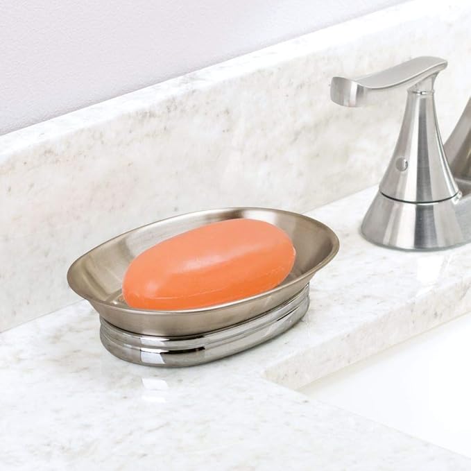 iDesign York Metal Soap Saver, Holder Tray for Bathroom Counter, Shower, Kitchen, 4" x 5.5" x 1.5", Brushed Stainless Steel