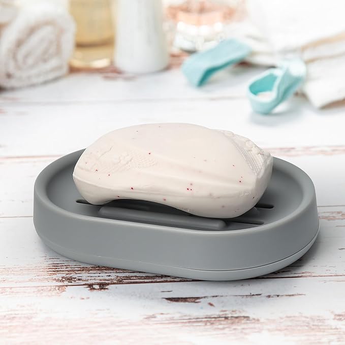 Topsky Soap Dish for Shower,2 Pack Soap Dishes Soap Savers for Bar Soap, Soap Bar Holder Shower with Drip Tray, Plastic Soap Holders with Drain for Kitchen Sink, Easy to Clean,Dry,Gray