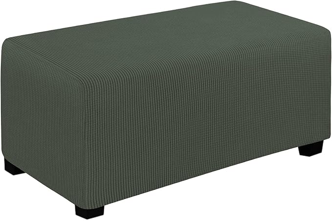 Easy-Going Stretch Ottoman Cover Folding Storage Stool Furniture Protector Soft Rectangle slipcover with Elastic Bottom(Ottoman Large,Olive Green)