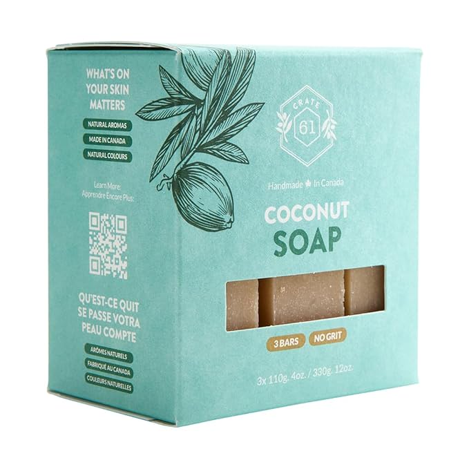Handmade Vegan Natural Bar Soap Cold Pressed For Face And Body, With Premium Essential Oils, For Men And Women 3 Pack (Coconut)