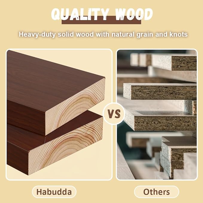 Habudda Floating Shelves, Hanging Wall Wood Shelf for Rustic Home Decor, Bathroom, Bedroom, Kitchen Display, Invisible Bracket, 17", 2 Pack