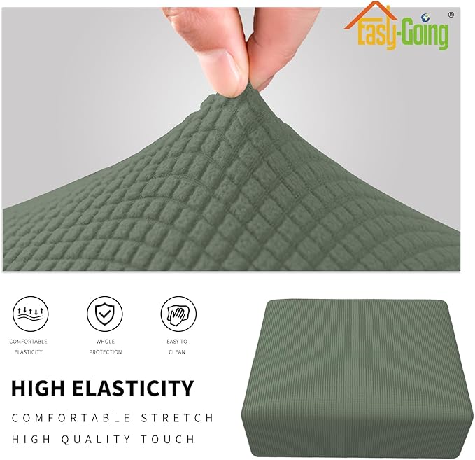 Easy-Going Stretch Square Ottoman Cover 40x40x15 inch Folding Storage Stool Furniture Protector Soft Rectangle slipcover with Elastic Bottom Greyish Green