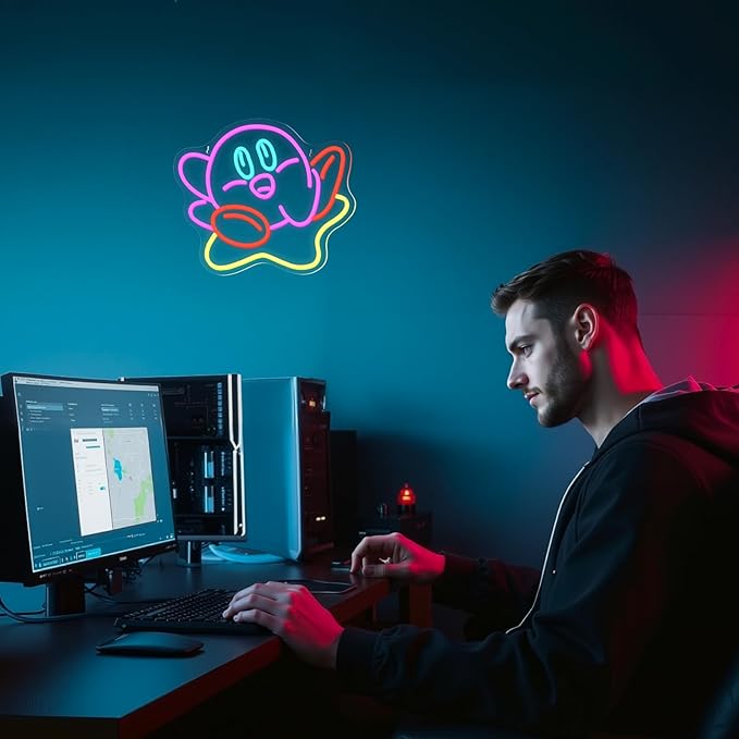 Cute Kirbee Neon Sign Dimmable Japanese Anime Led Signs for Wall Decor LED USB Powered Gaming Neon Light Sign for Kids Bedroom Game Room Decoration Gamer Fans Birthday Gifts