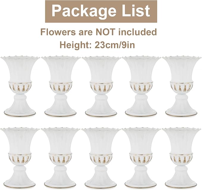 Sziqiqi Metal Vases for Fake Fresh Flowers Rustic White Flower Pot for Indoor Outdoor Elegant Floral Plant Holder Bulk for Garden Wedding Home Farmhouse Decor 9in