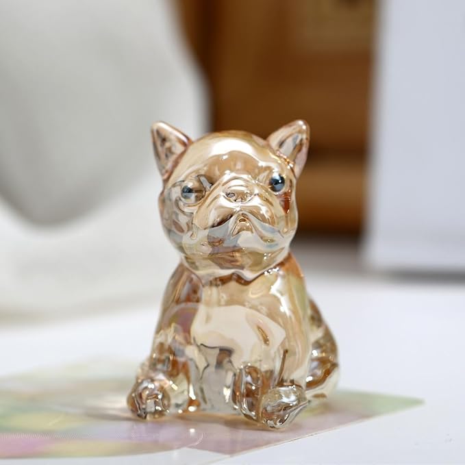 Crystal Glass Dog Figurine Glass Animal Decoration Siiting Bulldog Paperweight Hand Blown Glass Art Animal Collectible Figurines Gift for Women