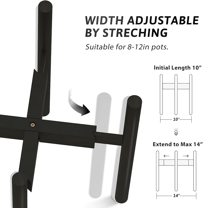 Adjustable Plant Stand Indoor, Bamboo Plant Holder 8 to 12 Inches, Small Corner Planter Stand for Indoor Plants, Single Floor Plant Stand for Living Room Balcony Bedroom, Pure Black