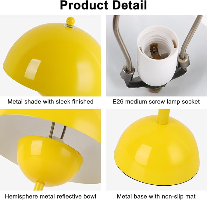 COSYLUX Modern Small Table Lamp for Bedroom, Cute Dome Shade Reflecting Light Reading Lamp for Living Room, Kid's Room, Study, Office, Beside Bedside Nightstand Desk Lamp(Yellow)