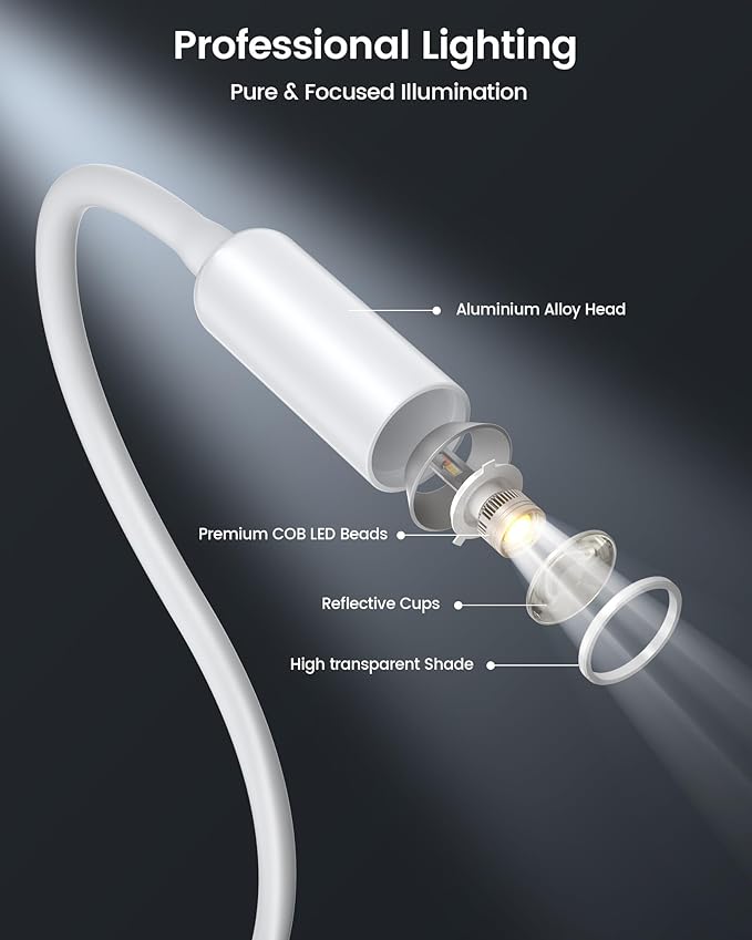 Glocusent Clip on Light: 10 Brightness Levels from 20 to 180LM LED Reading Light with Clamp and Flexible Gooseneck - Eye Caring Book Lights for Reading at Night, Clip on Desk Bed Headboard