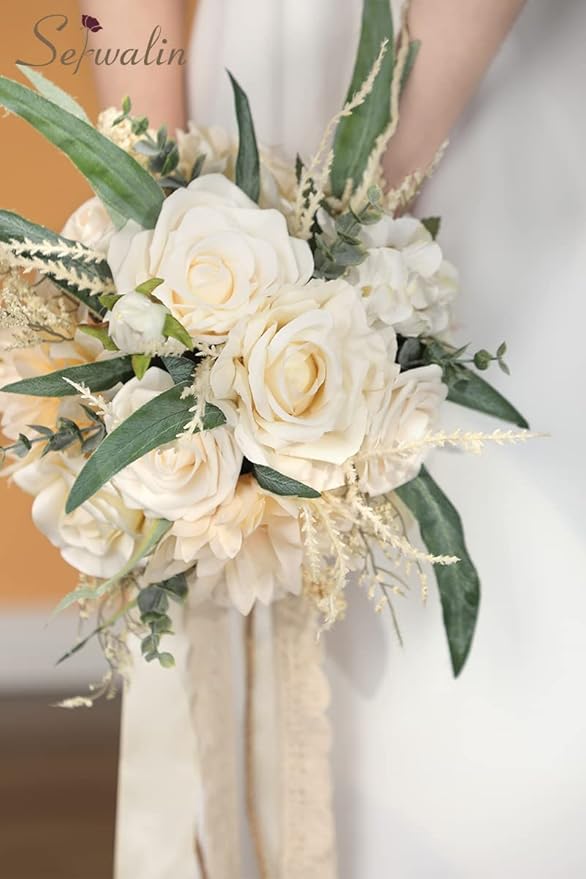 Serwalin Artificial Flowers Boho Champagne Fake Silk Flowers for DIY Wedding Bridal Bouquets, Wedding Cake Flowers for Table Centerpieces Arrangements Party Baby Shower Home Decorations