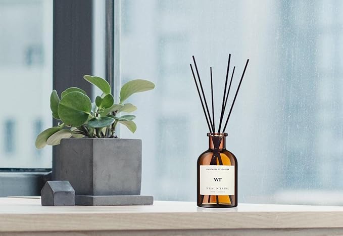 WEALD TRIBE Reed Diffuser Set for Bathroom Air Fresheners, Oil Diffuser Sticks with Flower | Balsam Fir Scent 4.0 fl oz Home Fragrance with Sticks Defusers | House Bedroom Office Shelf Decor