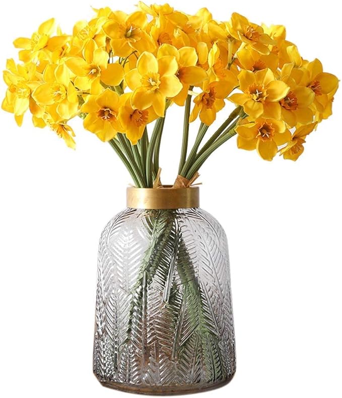 Tinsow Artificial Daffodil Flowers 15.8 Inches Narcissus Spring Flower Fake Silk Flower Arrangement for Home Wedding Decor (Yellow, 12)
