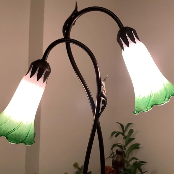 Bieye L10856 Lily Flower Blown Glass Accent Table Lamp for Living Room Bedroom Decoration (2-Light, Green)