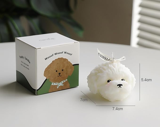 Teddy Dog Shaped Scented Candle,100G Cute Puppy Animal Aroma Soy Wax Decorative Novelty Candle for Table Photo Prop Birthday Gift,Prefect for Meditation Stress Relief Mood Boosting (White)