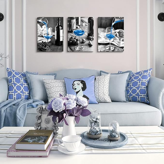 Wall Decor For Dining Room Canvas Wall Art For Kitchen Black And White Wine Glasses Pictures Modern Yellow Wine Canvas Art Prints Ready To Wall Painting For Restaurant Home Decorations 20"X28" 3 Piece