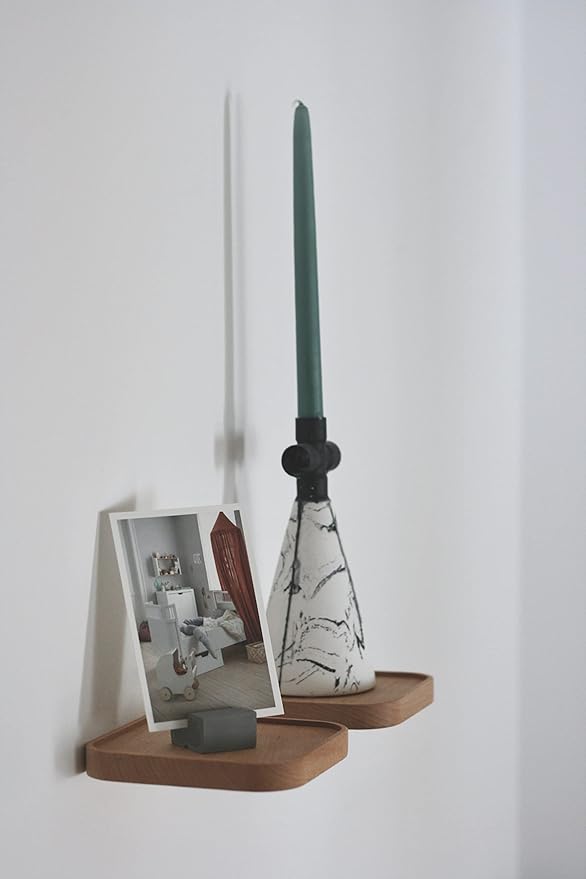 Raft Floating Shelf Wood Round Wall Mounted Showcase Wall Shelf Hanging Planter Storage Wooden Shelf for Plants Photo Candle Invisible Wall Decoration Design Set of 2 (Square 5.9 inch)