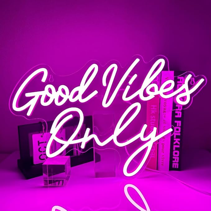 Good Vibes Only Neon Sign,Good Vibes Neon Signs for Wall Decor,Beautiful Pink Good Vibes Only Neon Light Sign for Girls Bedroom Decoration,Party,Birthday,Wedding,Salon Shopping Mall Home Wall Decor