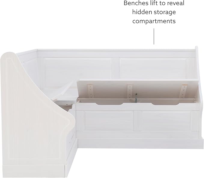 Linon Harris White Corner Breakfast Nook - Nook Only, Table is NOT included! 20.88D x 61.88W x 36.63H in