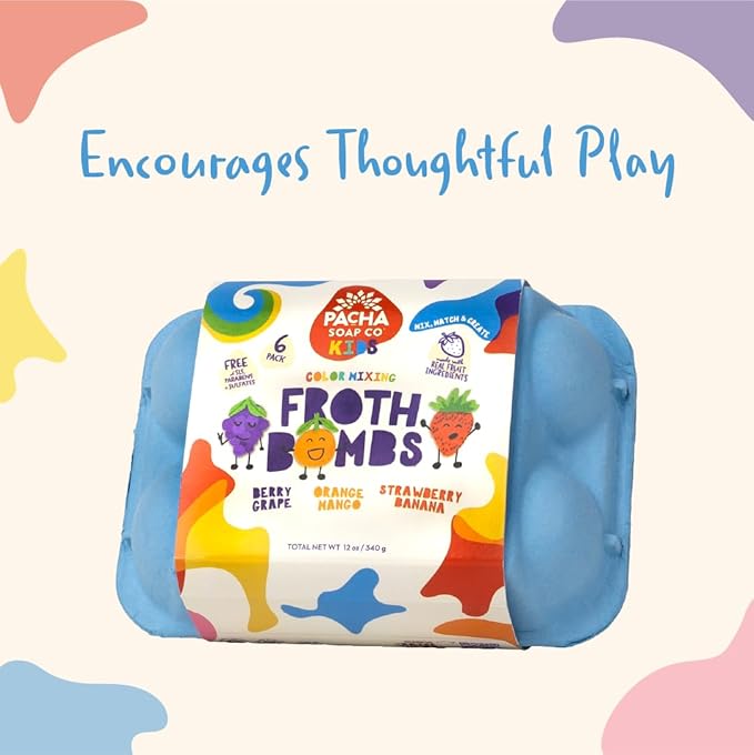Pacha Soap Co. Kids Color Mixing Bath Bomb, 2-Pack - Safely Colors Bath Water, Kids Love Them, Plant-Based, Non-Toxic, No Animal Testing, Vitamin Rich, Endless Frothy Fun, Mix & Match