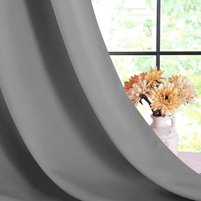 NICETOWN Silver Grey Blackout Curtain Panels for Bedroom, Thermal Insulated Grommet Top Blackout Draperies and Drapes for Basement (2 Panels, W70 x L95-inch)