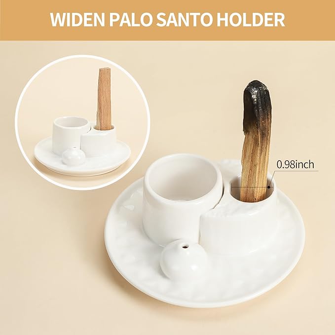 Palo Santo Sticks Holder, Multi-Purpose Handmade Ceramic Incense Burner for Palo Santo Incense Sticks, Sage Holder for Burning, Ash Catcher Tray for Meditation Yoga Room (Pure White)