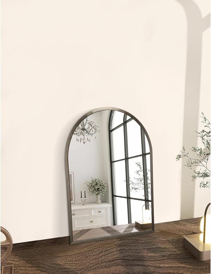 Arch Metal Framed Bathroom Mirror for Wall, Aluminum Alloy Frame Brushed Wall Mounted Mirror for Livingroom Bedroom Entryway, Anti-Rust, Tempered Glass 16"x12"