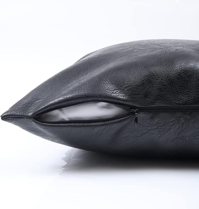 Fancy Homi 2 Packs Black Lumbar Faux Leather Decorative Throw Pillow Covers 12x20 Inch for Living Room Couch Bed Sofa, Boho Farmhouse Home Decor, Hand Stitched Rectangle Cushion Case 30x50 cm