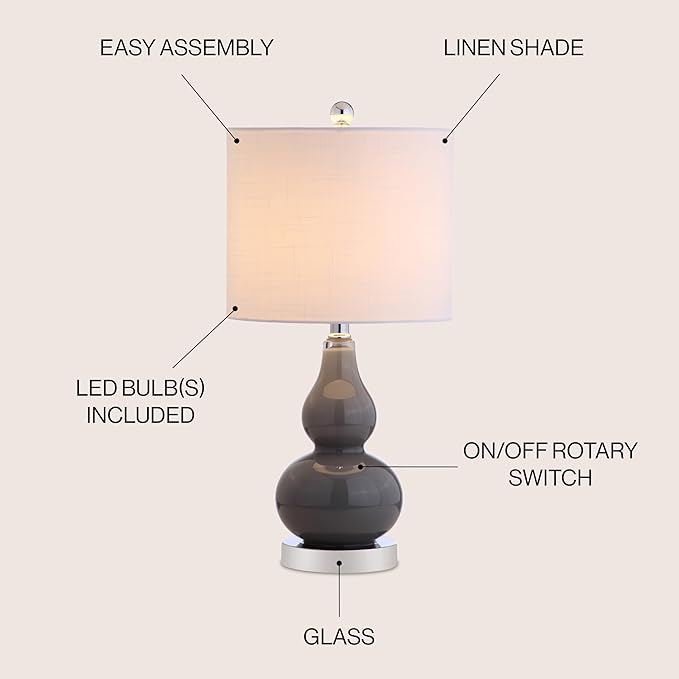 JONATHAN Y JYL1028A Anya 20.5" Mini Glass LED Table Lamp, Transitional, Glam, Midcentury, Modern, Elegant, Office, Living Room, Family Room, Dining Room, Bedroom, Hallway, Foyer, Gray