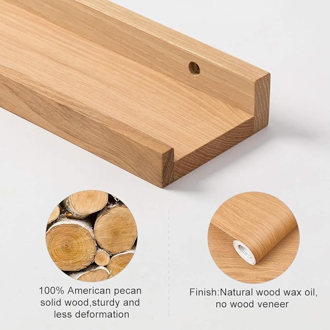 HOMWOO Floating Shelves Natural Wood Wall Shelves Wall Mounted Picture Ledge for Home, Living Room, Bedroom, Bathroom, Office,24 Inches