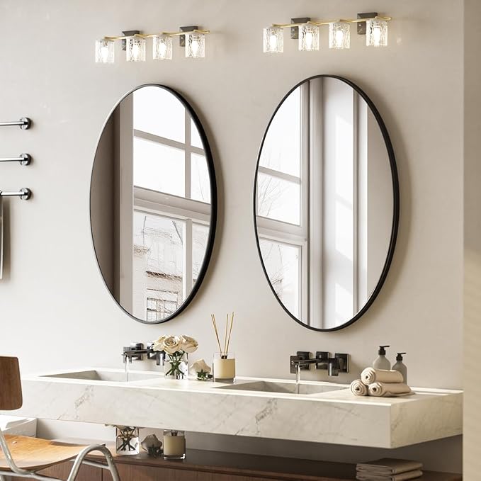 Black Oval Bathroom Mirror, 24 x 32 inch Modern Oval Wall Mounted Vanity Mirror with Tempered Glass Hanging Horizontally or Vertically, Black