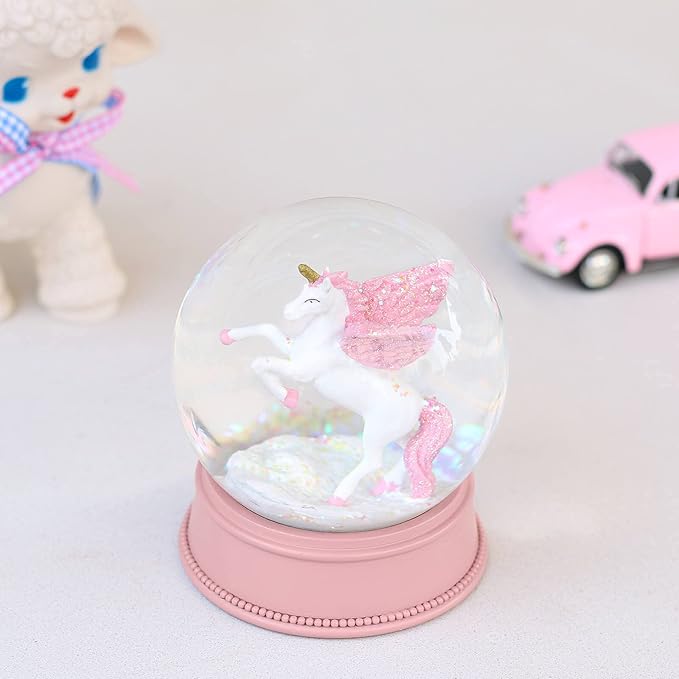 Unicorn Snow Globes for Girls, 100MM Pink Glitter Glass Snowglobe, Christmas Birthday Gifts for Friends, Wife(Pink)