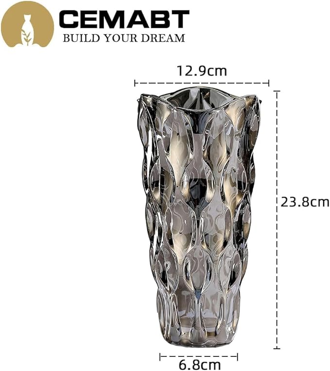 CEMABT 9.5inch 3.4 lb Glass Vases for Flowers Unbreakable Thickened Morden vase for Tables Centerpieces,Colorful,Vintage and Clear Rose Large Flower vases for Bouquet Unique Gifts(Grey)